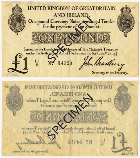 Front and back of note