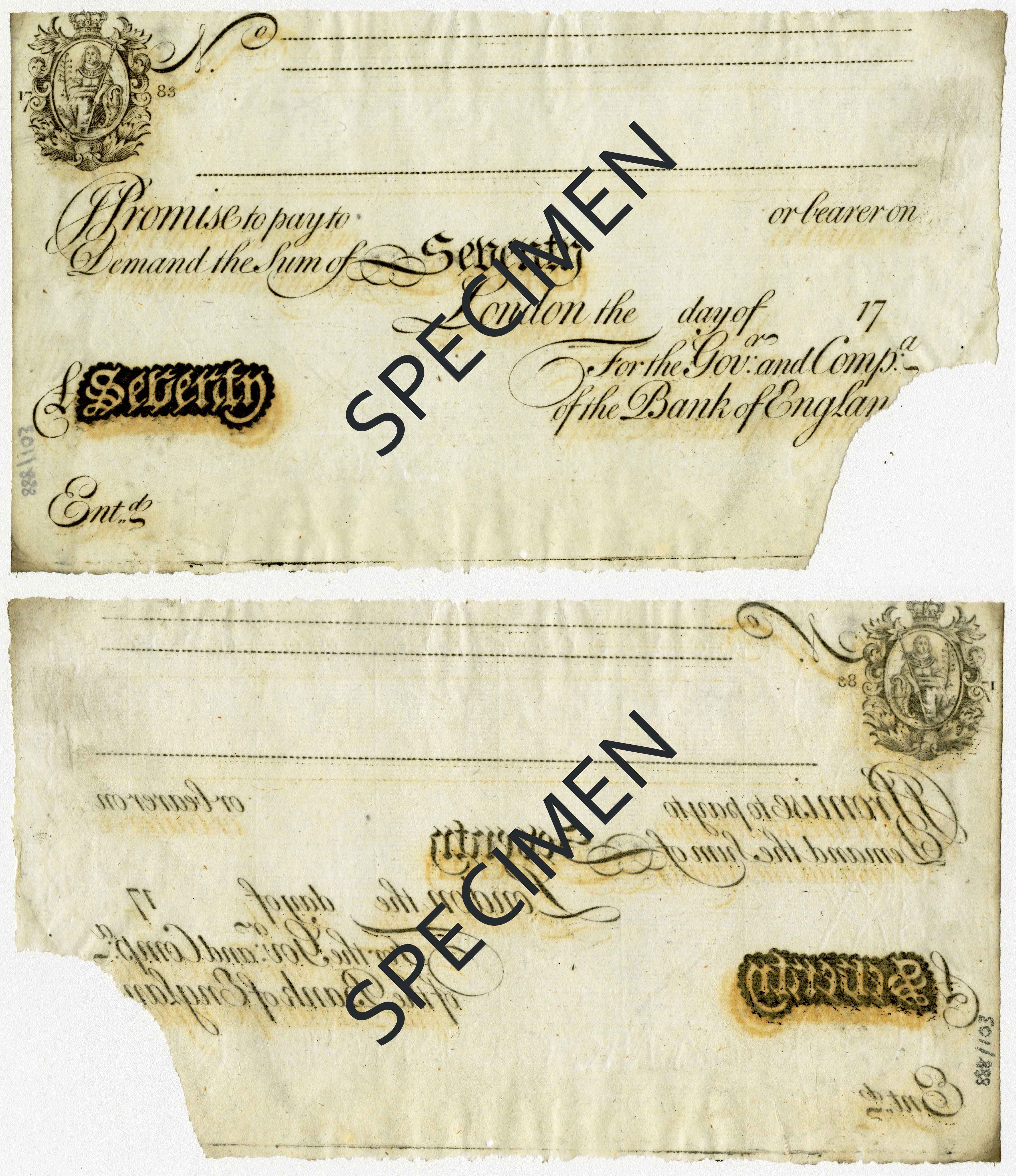 Front and back of note