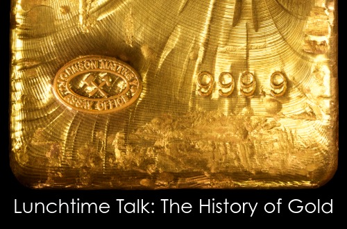 History of gold lunchtime talk event image with gold bar